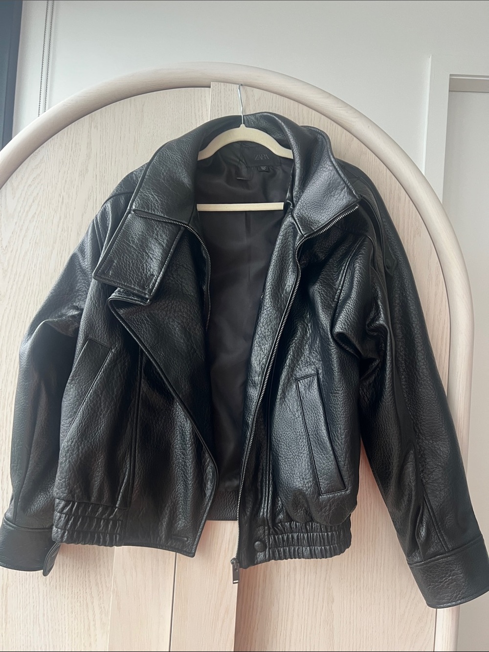 Zara Viral Black Vegan Leather Bomber Jacket - Unbranded